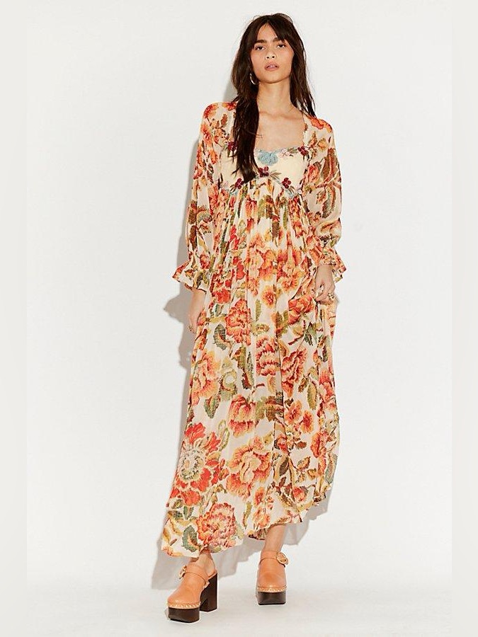 Free People Timeless Tapestry Maxi Dress Orange Red Small Floral